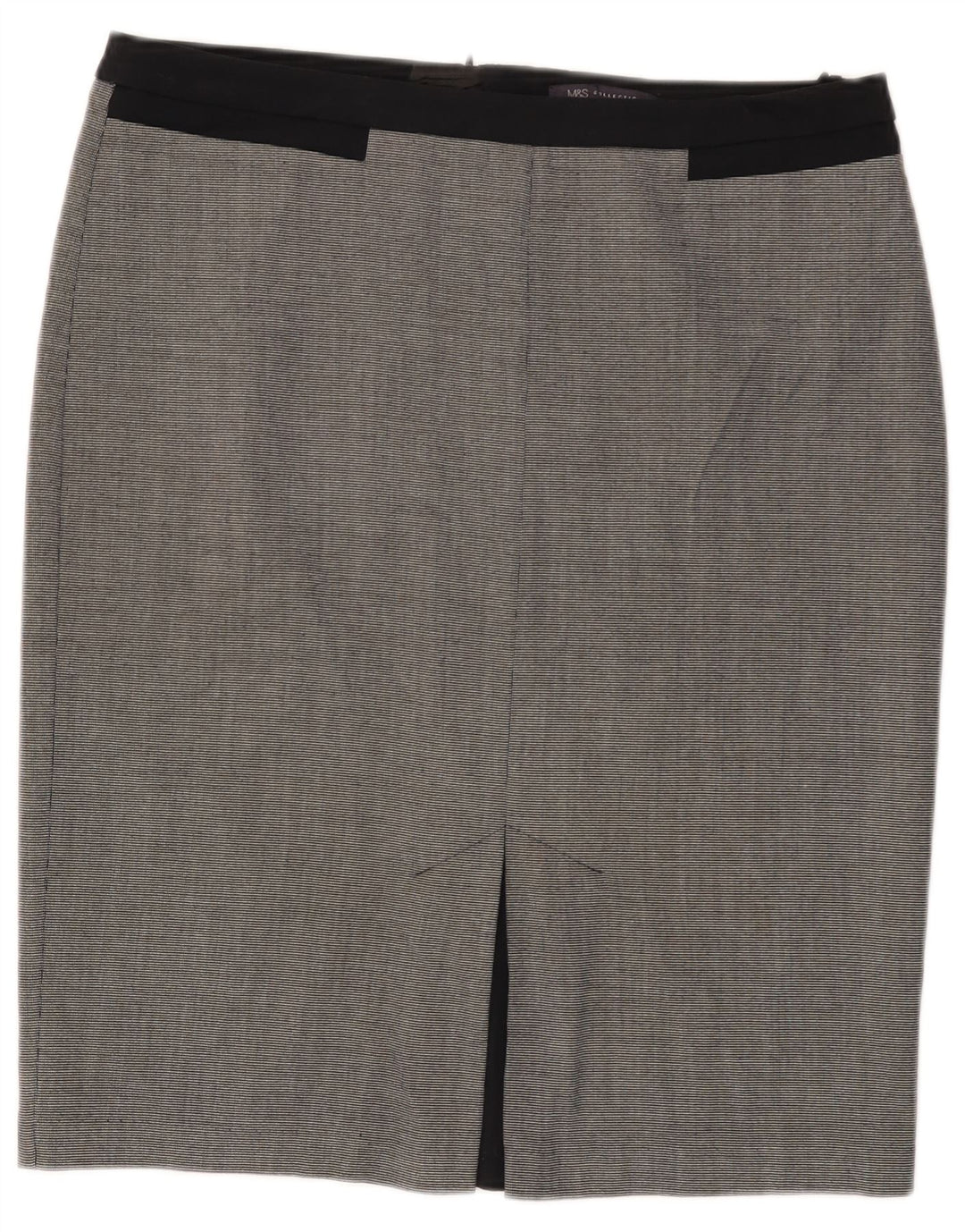 Saia lápis feminina Marks & Spencer Reino Unido 14 grande W34 poliéster xadrez preto