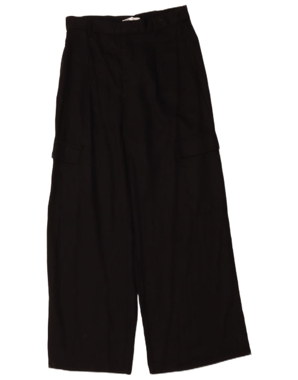 Calça cargo feminina Zara com cintura alta e perna larga, grande W32 L30 preta Lyocell