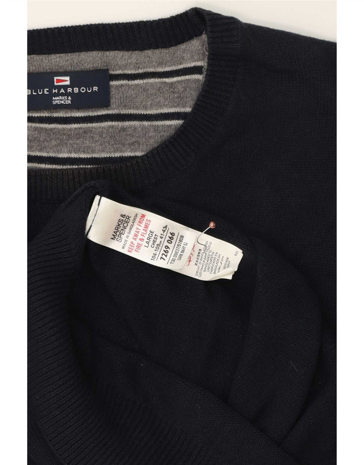 Suéter masculino Marks & Spencer Blue Harbor Boat Neck Jumper grande azul marinho