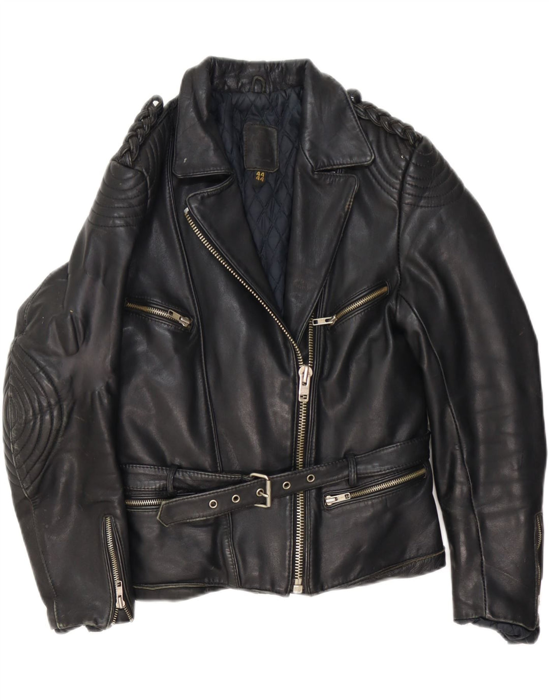 Jaqueta de motociclista de couro feminino vintage IT 44 couro preto médio