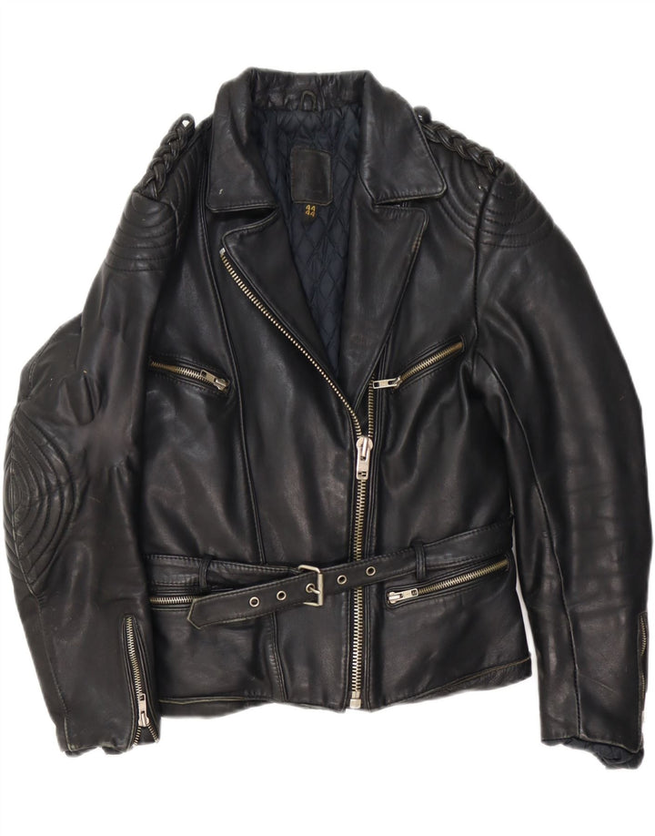 Jaqueta de motociclista de couro feminino vintage IT 44 couro preto médio