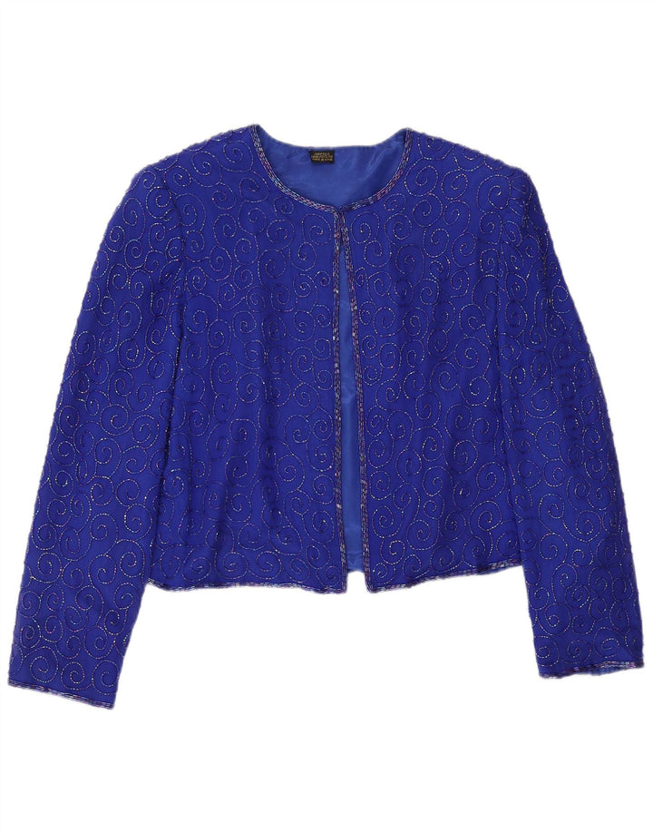 Jaqueta blazer feminina vintage UK 14 seda azul média