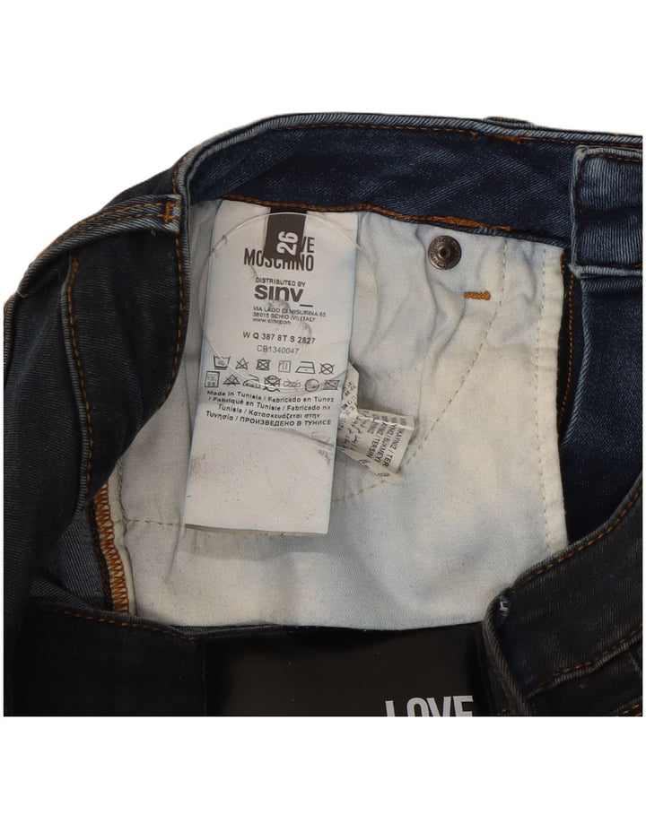 Calça jeans skinny feminina Moschino W26 L31 azul marinho patchwork algodão