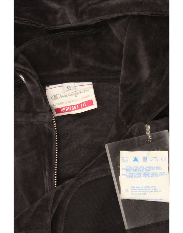 CHAMPION Suéter feminino Heritage Fit Velour Zip com capuz Reino Unido 10 pequeno preto