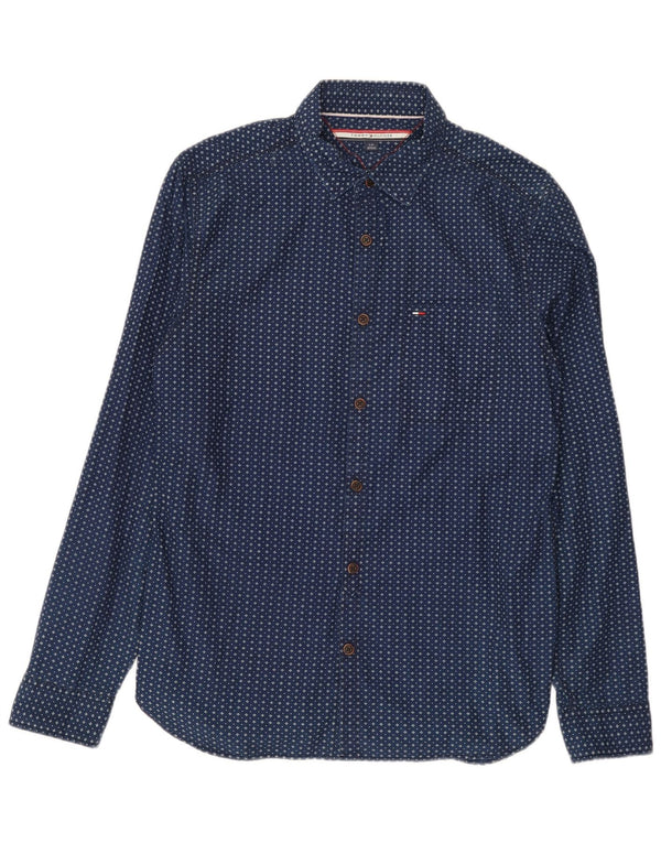 Camisa masculina Tommy Hilfiger com estampa abstrata grande algodão azul marinho