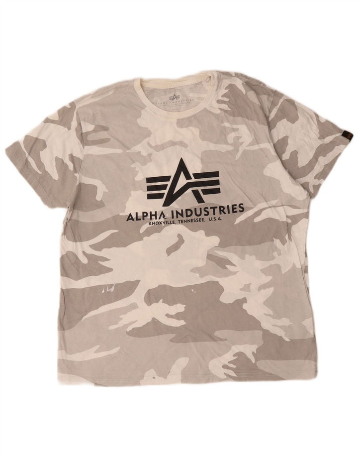Camiseta gráfica masculina Alpha Industries Top algodão camuflado cinza médio
