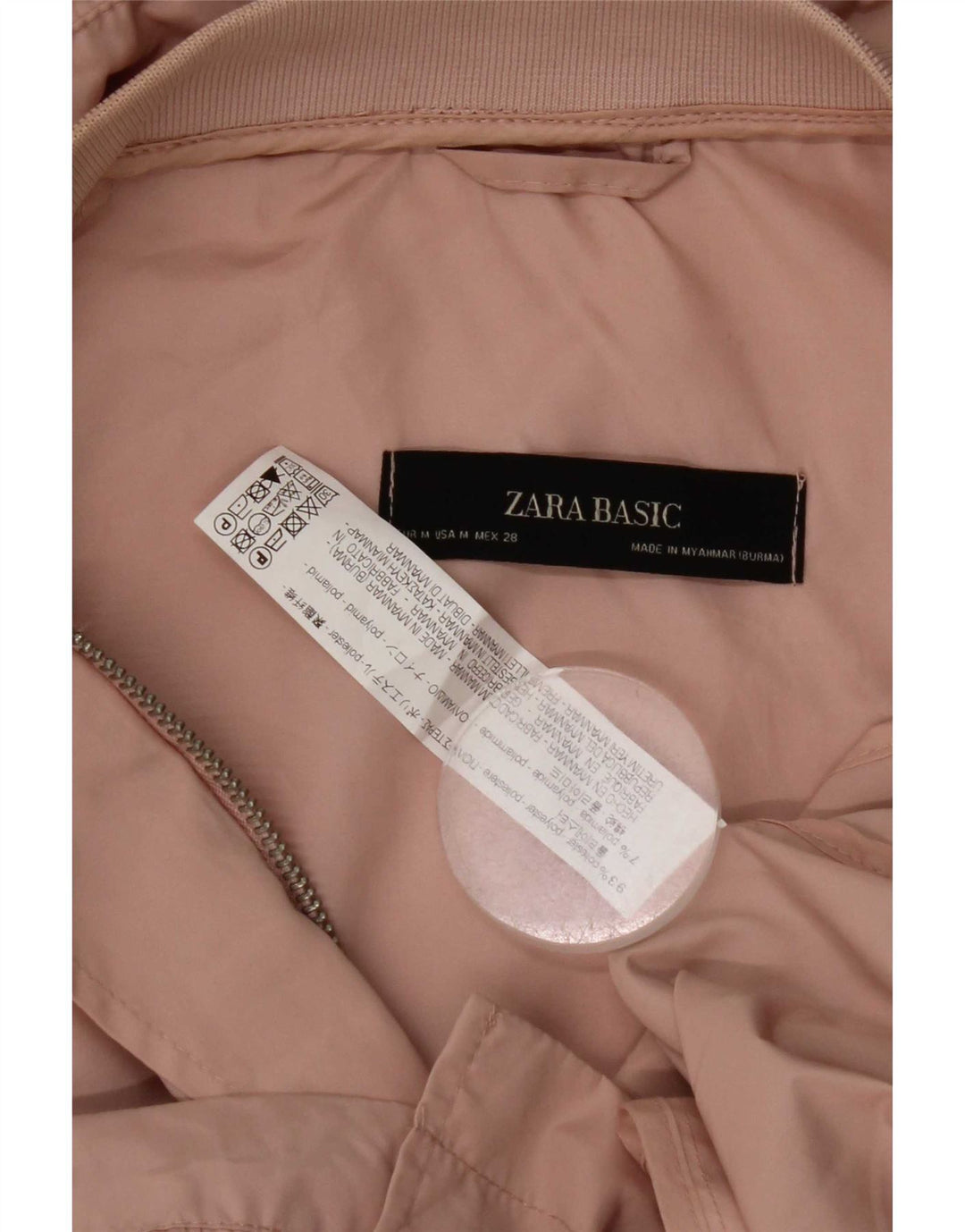 Jaqueta de chuva feminina com capuz Zara UK 14 poliéster rosa médio