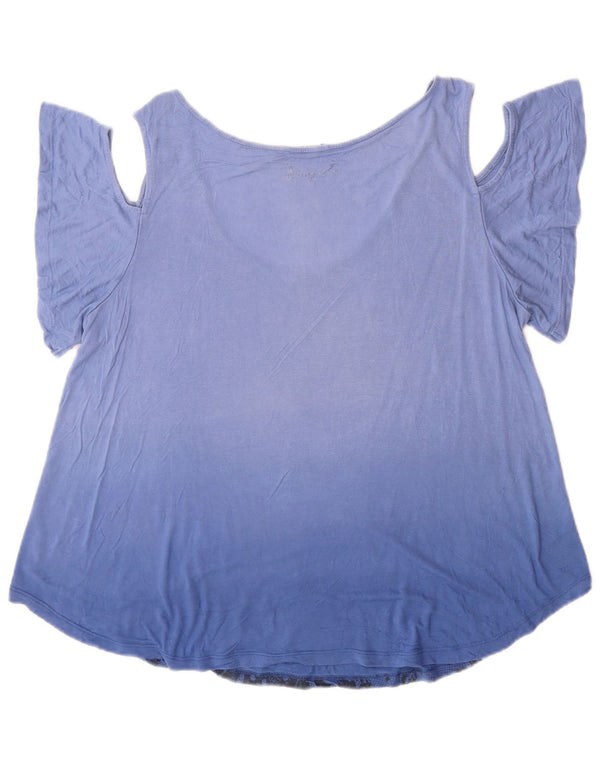 Top feminino Desigual com ombro de fora gráfico UK 16 grande azul floral