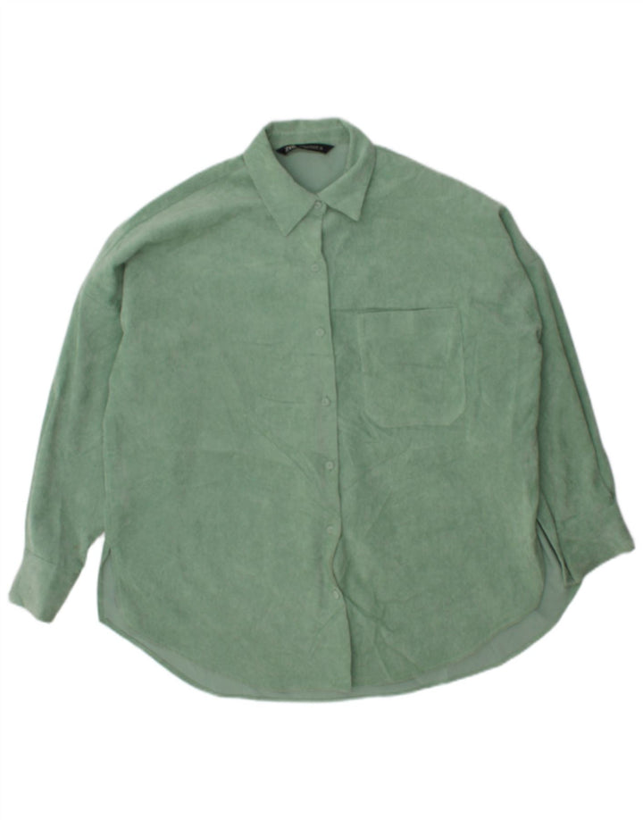 Camisa feminina de veludo cotelê Zara UK 6 XS verde poliéster