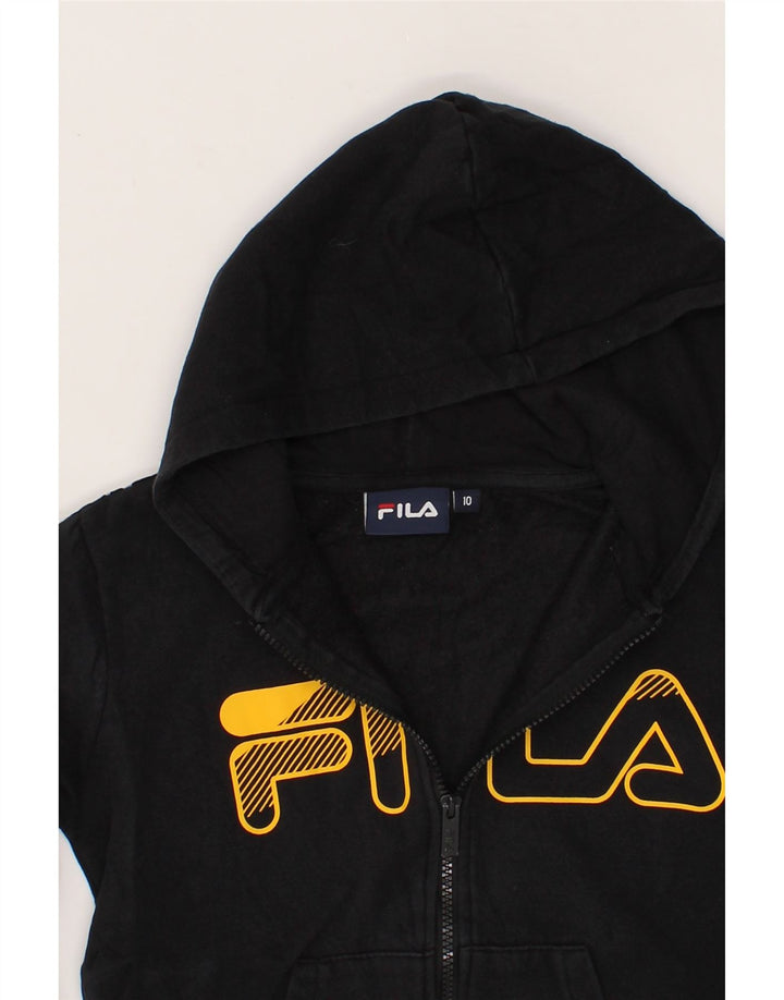 FILA Boys Graphic Zip Hoodie Sweater 9-10 Years Black Cotton Vintage Fila and Second-Hand Fila from Messina Hembry 
