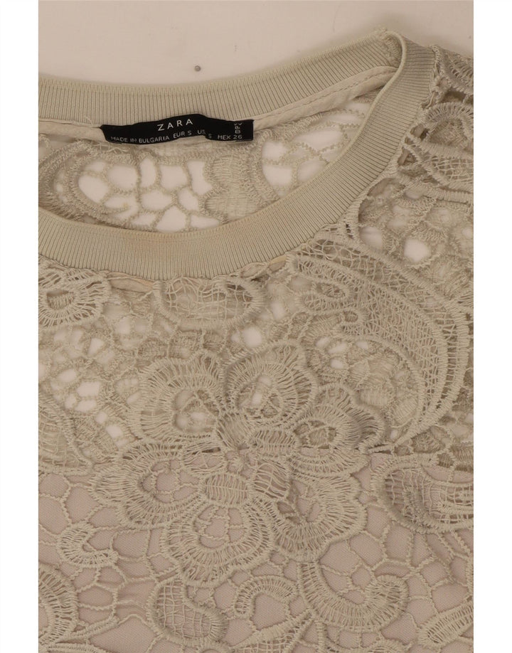 Blusa feminina Zara Top UK 10 pequena cinza floral