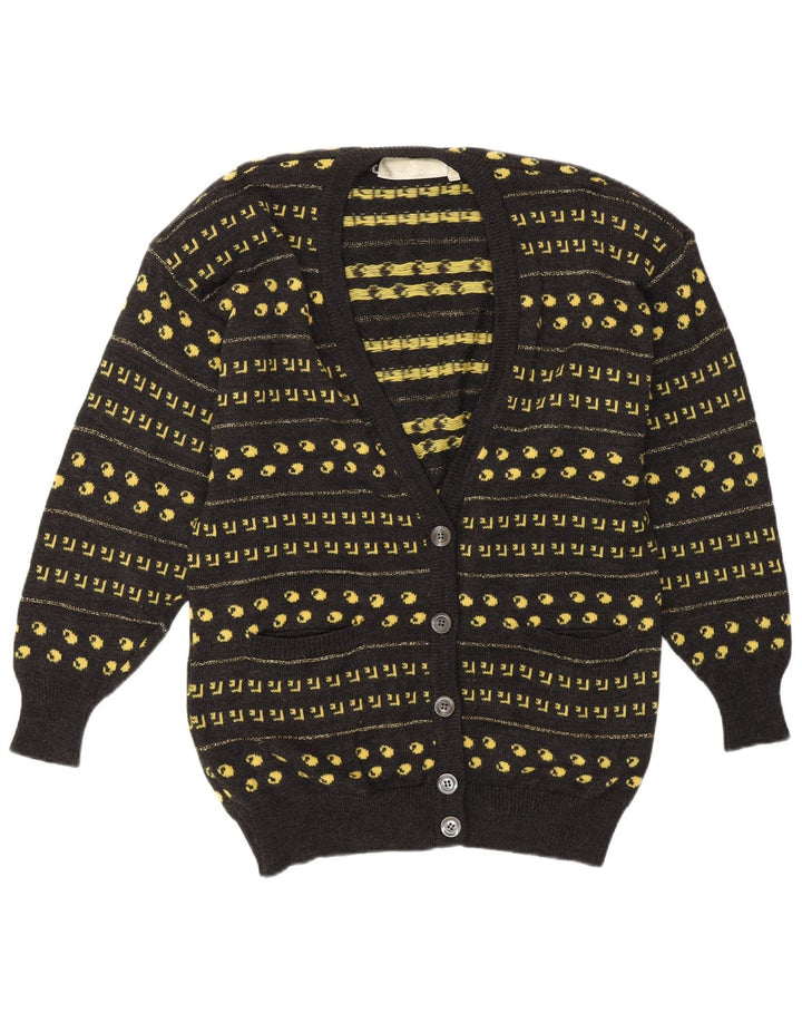 Suéter cardigã feminino VINTAGE EU 38 lã geométrica cinza médio
