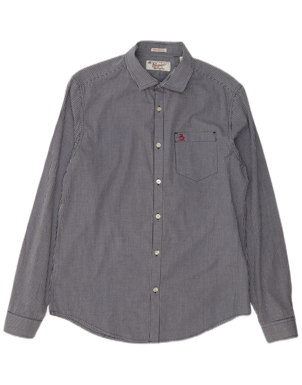 Camisa masculina Penguin Heritage Slim Fit médio azul marinho algodão guingão