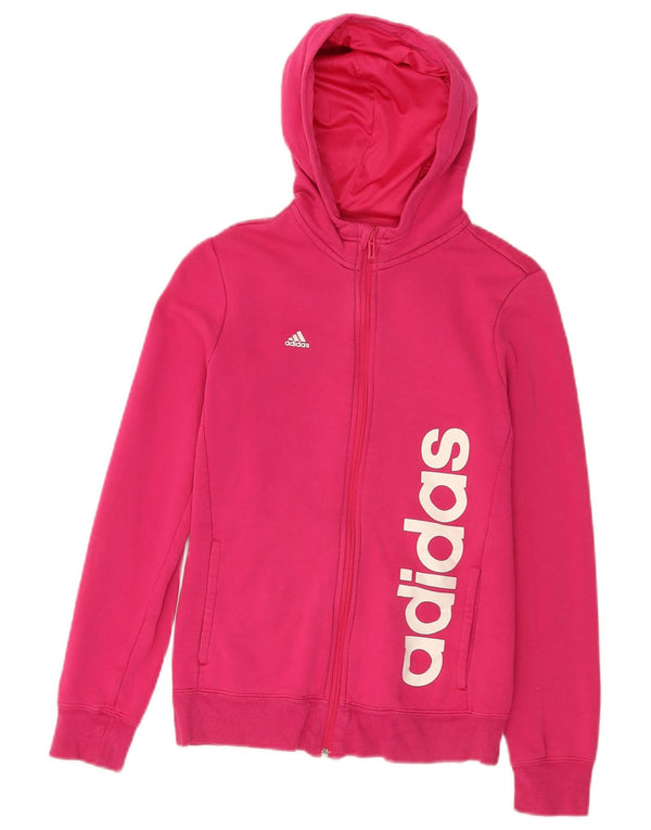 Suéter Adidas feminino com capuz e zíper gráfico 13-14 anos rosa algodão esportivo