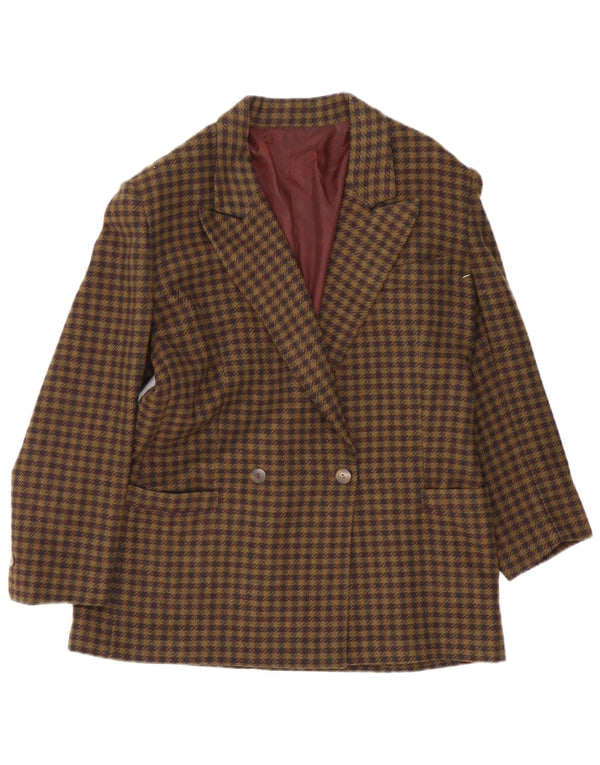 Jaqueta blazer feminina vintage com peito duplo Reino Unido 16 grande xadrez marrom
