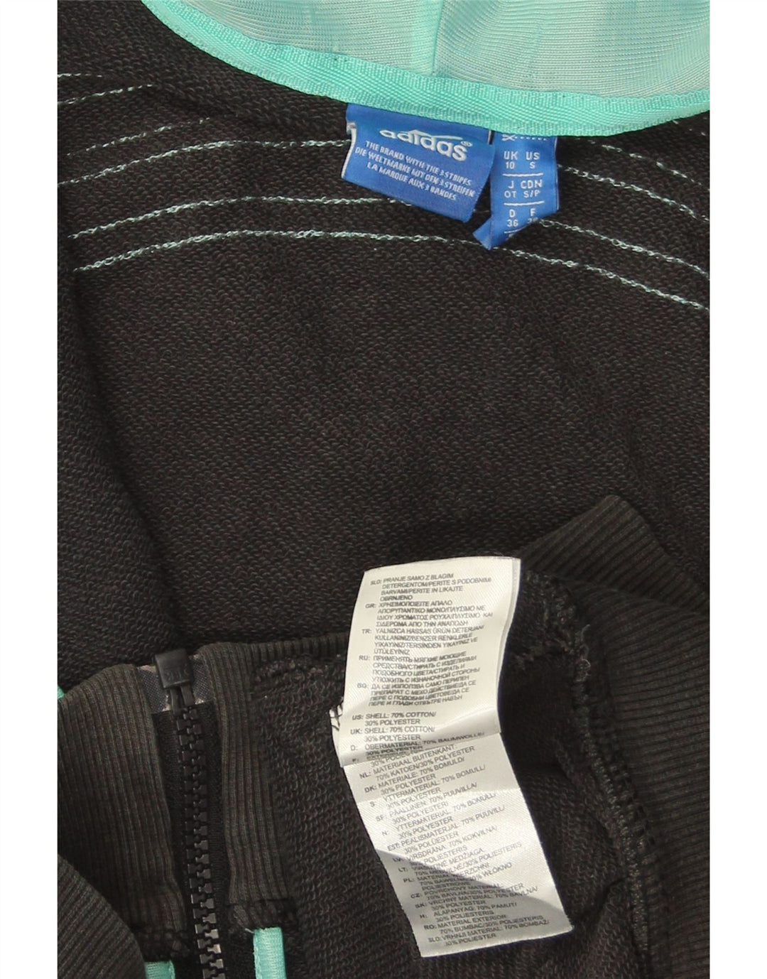 ADIDAS Womens Zip Hoodie Sweater UK 10 Pequeno Algodão Preto