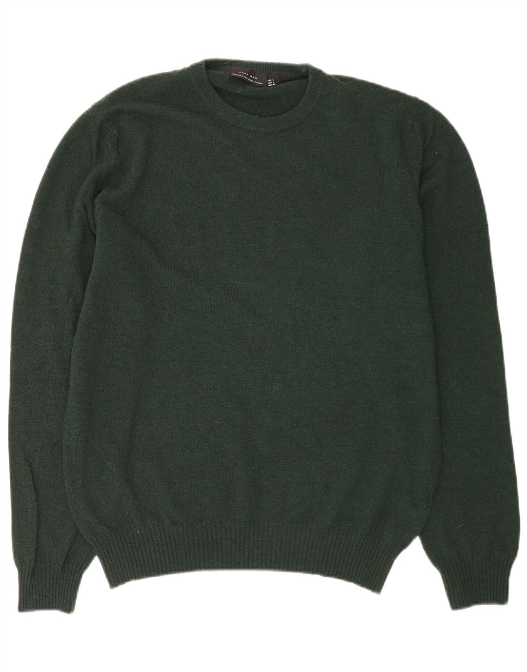 Zara Suéter masculino com gola redonda, grande lã verde