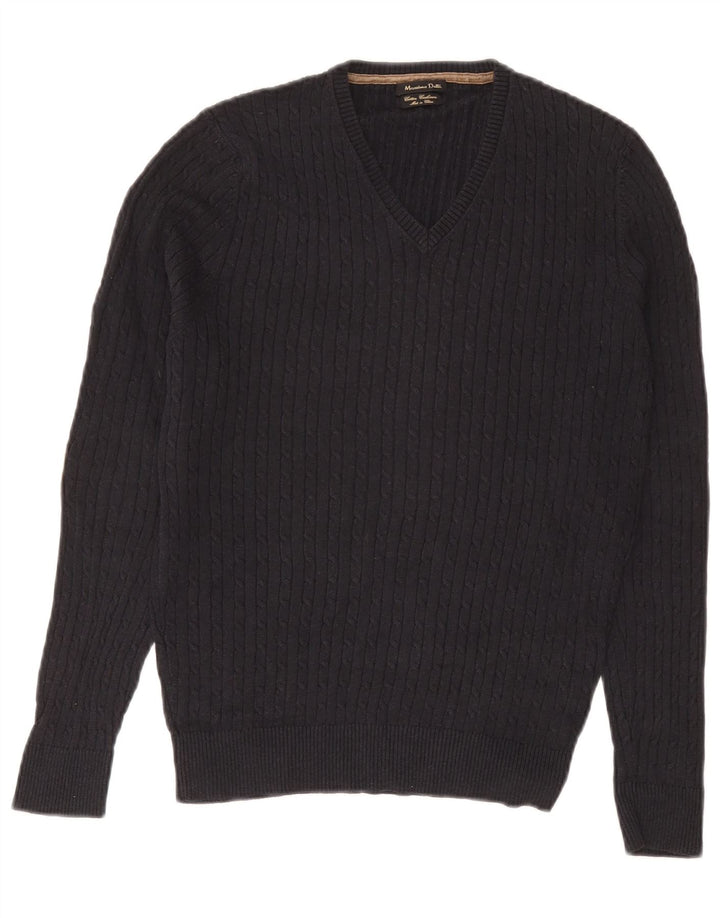 Suéter masculino Massimo Dutti com decote em V médio algodão azul marinho