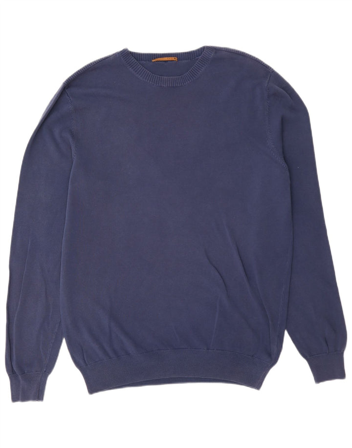 Suéter masculino Massimo Dutti com gola redonda, algodão azul marinho médio