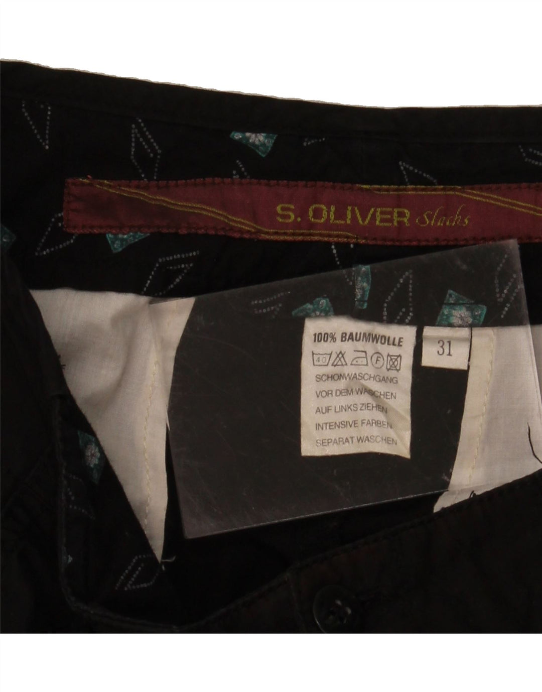 S.OLIVER Mens Straight Chino Trousers W31 L32 Black Cotton Vintage S.Oliver and Second-Hand S.Oliver from Messina Hembry 