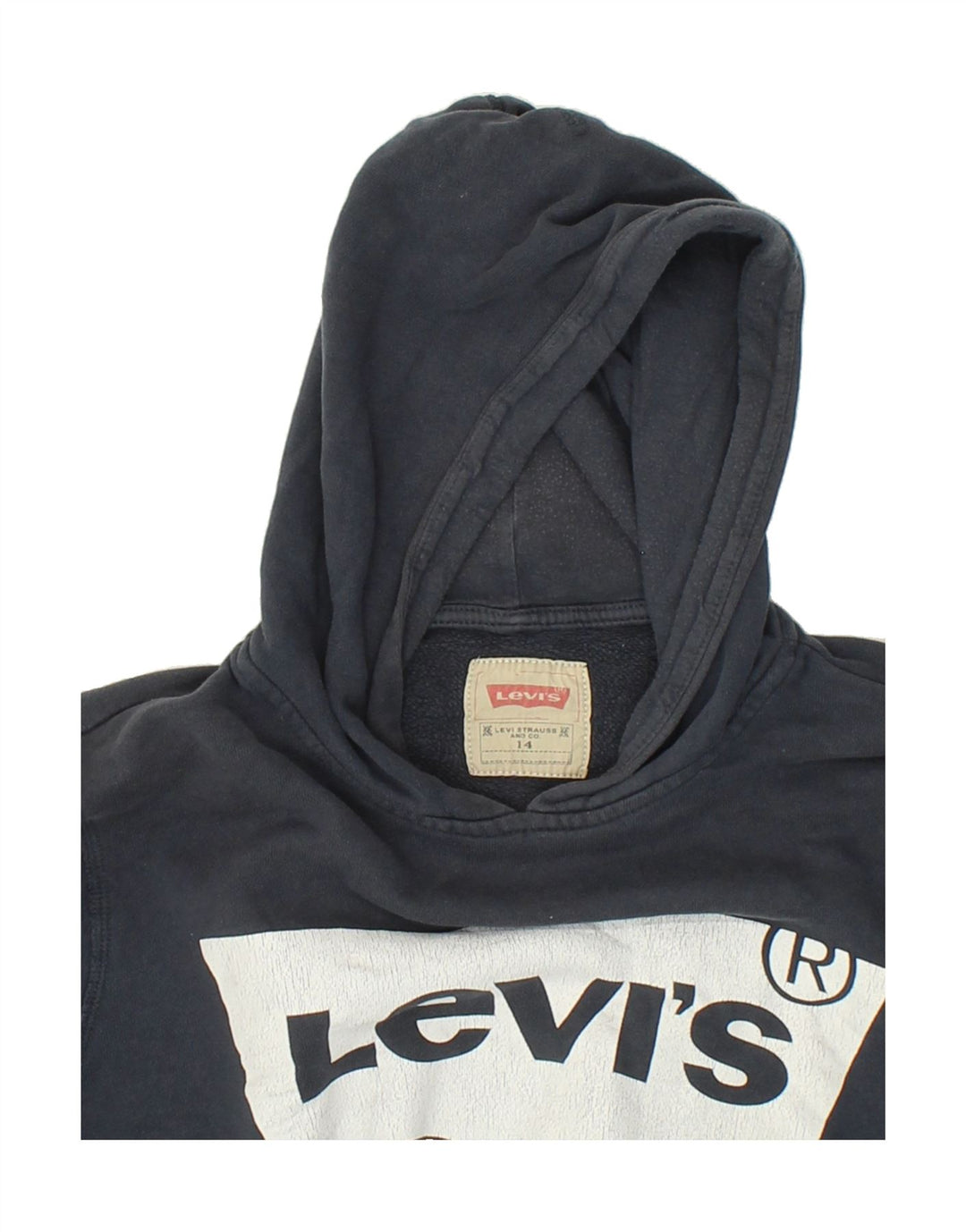 LEVI'S Boys Graphic Hoodie Jumper 13-14 Years Navy Blue Cotton | Vintage Levi's | Thrift | Second-Hand Levi's | Used Clothing | Messina Hembry 