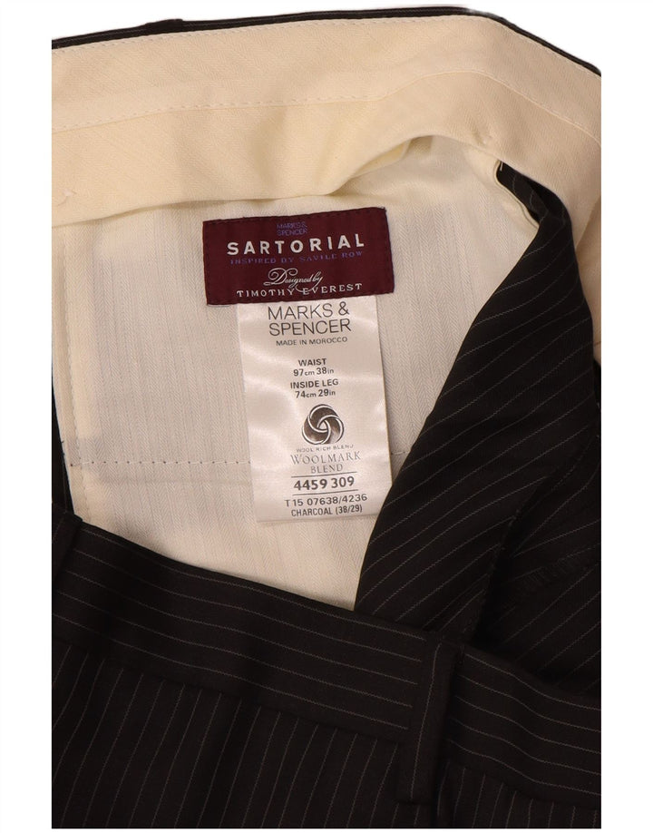 Calça masculina de terno reto MARKS & SPENCER W38 L29 cinza risca de giz lã