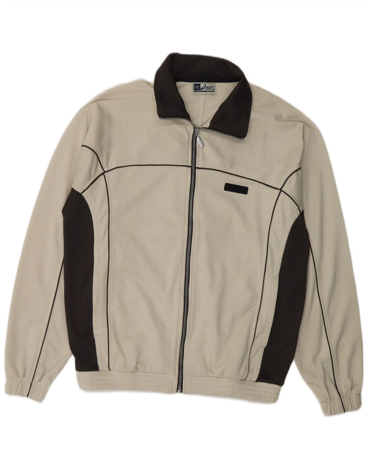 Asics Mens Tracksuit Top Jacket Pequeno Bege Colourblock Poliéster