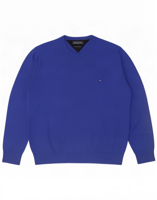 Tommy Hilfiger Mens Crew Neck Jumper Sweater Large Blue Cotton