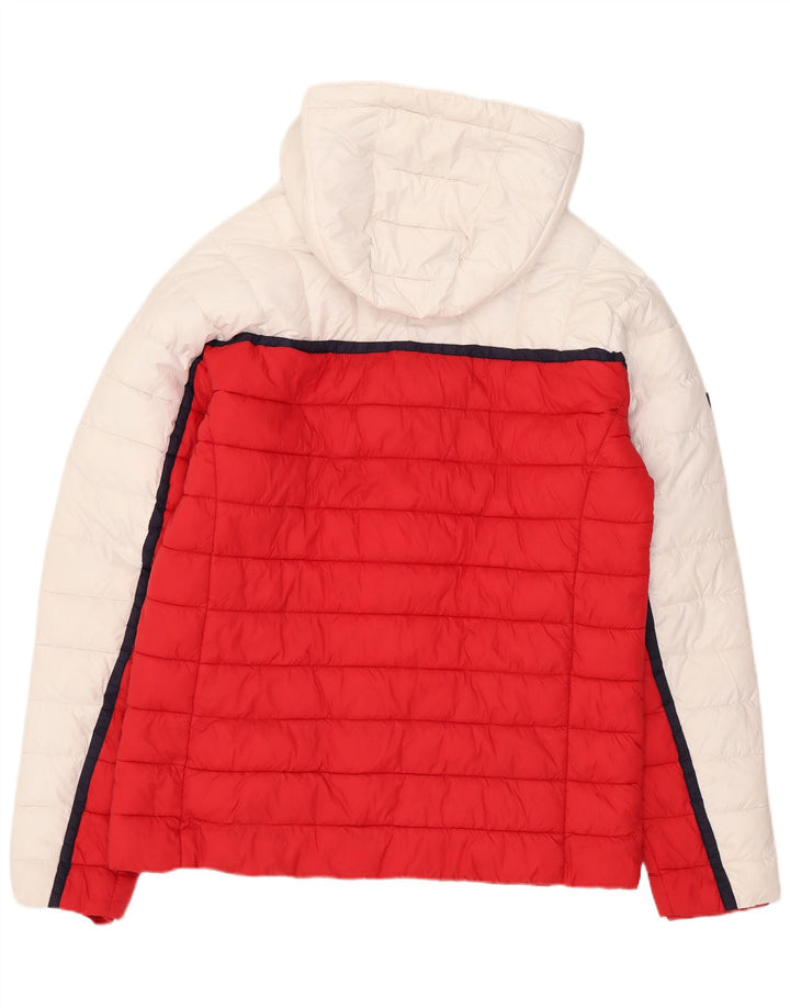 Jaqueta acolchoada com capuz masculina Superdry UK 40 grande poliéster branco Colourblock