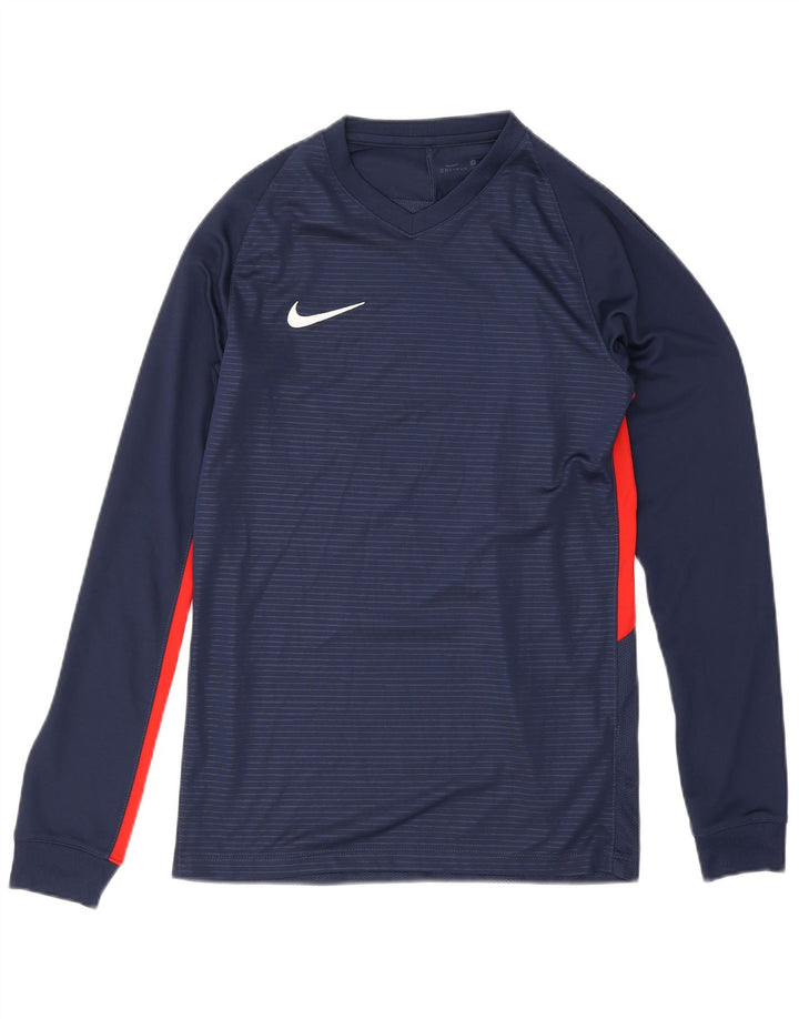 Nike Mens Dri Fit Top Manga Longa Pequeno Azul Marinho Colourblock Poliéster
