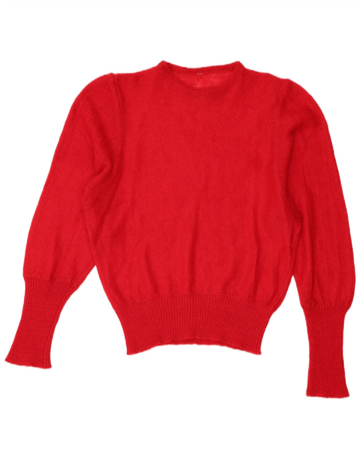 Suéter feminino vintage com gola canoa UK 12 vermelho médio