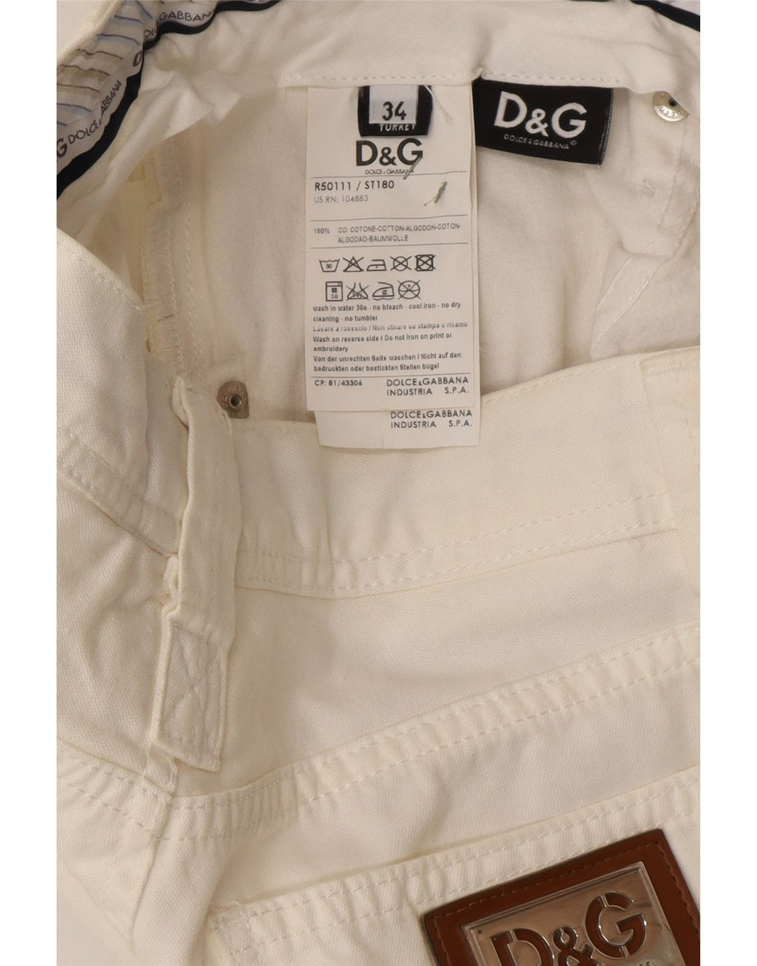 DOLCE & GABBANA Jeans retos masculinos W34 L32 algodão branco