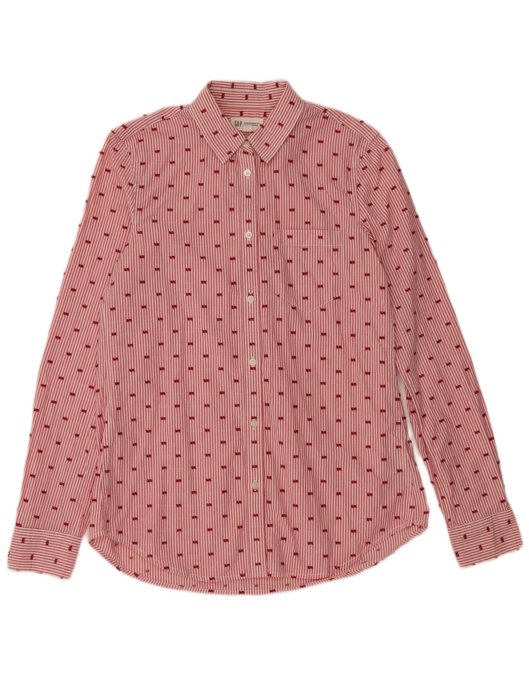 Camisa alta feminina GAP UK 10 algodão listrado vermelho pequeno