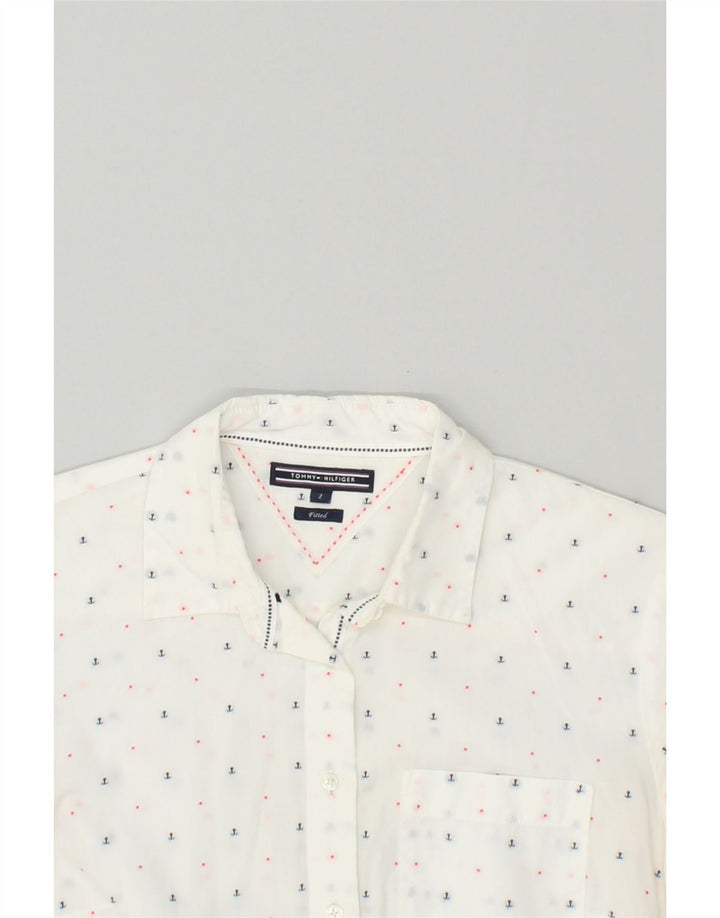 TOMMY HILFIGER Womens Fitted Shirt US 2 XS White Spotted Cotton | Vintage Tommy Hilfiger | Thrift | Second-Hand Tommy Hilfiger | Used Clothing | Messina Hembry 
