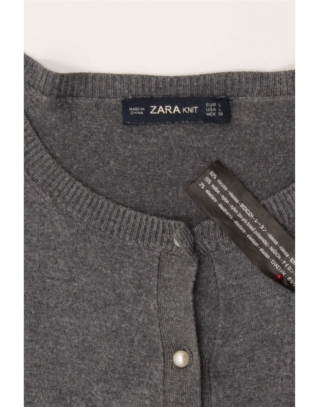 Suéter cardigã feminino Zara Reino Unido 14 grande viscose cinza