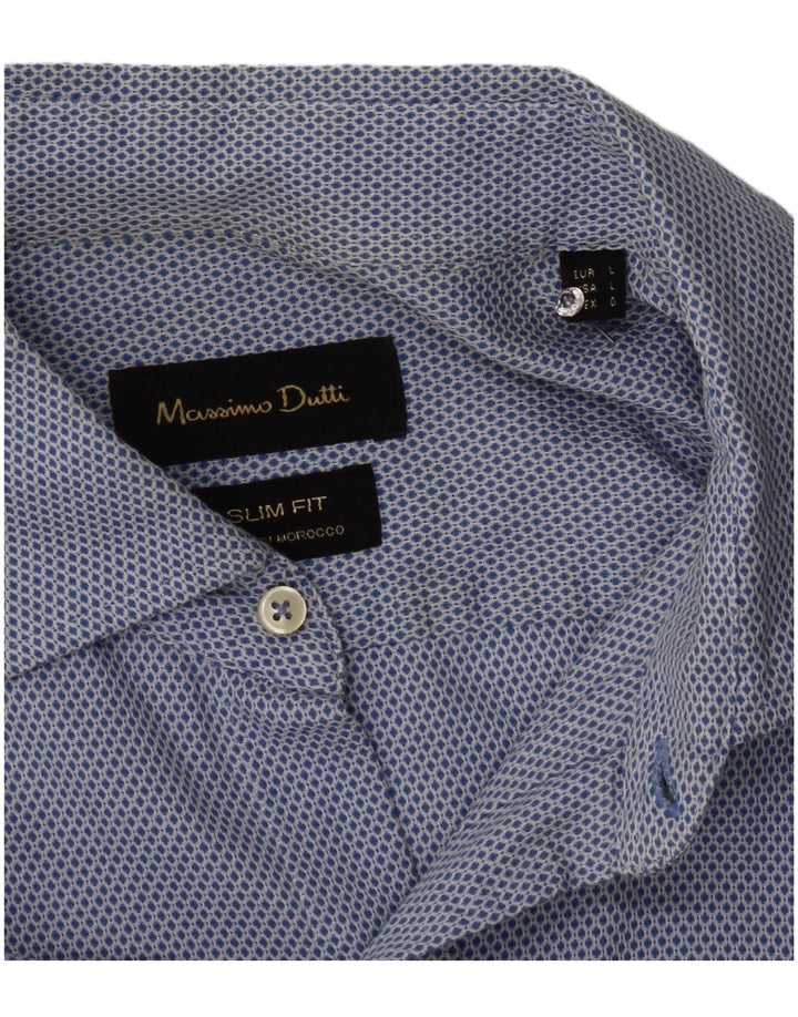 Camisa masculina Massimo Dutti Slim Fit grande azul geométrica