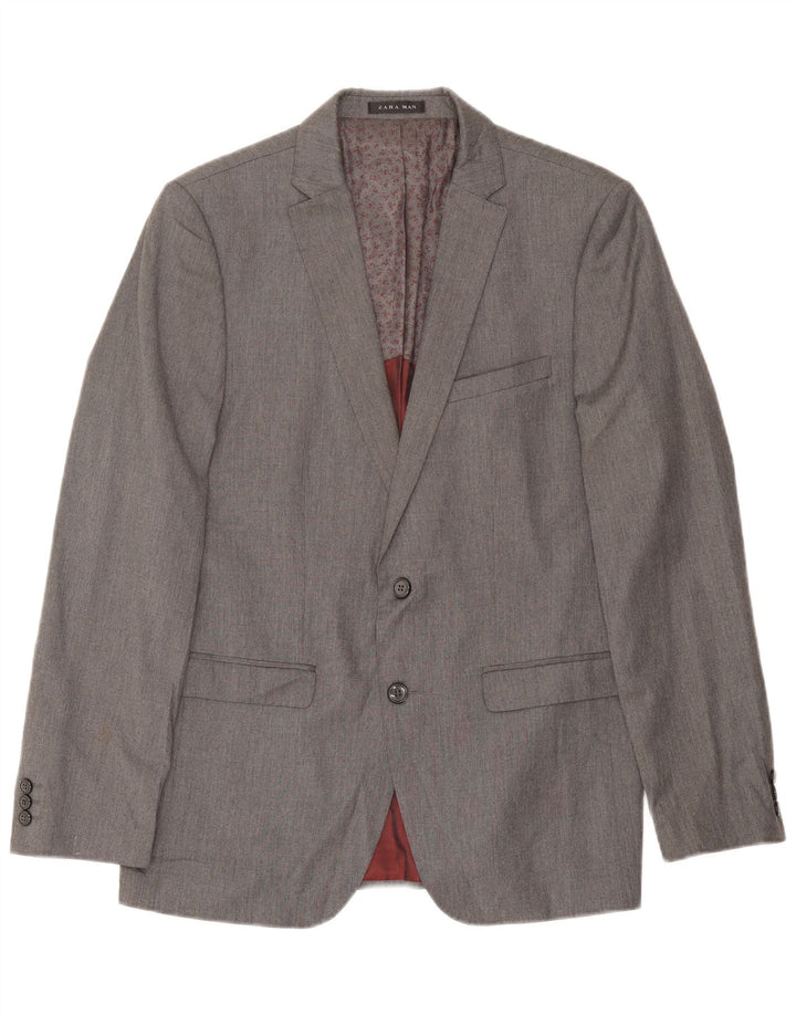 Jaqueta blazer masculina Zara com 2 botões Reino Unido 38 Viscose cinza médio