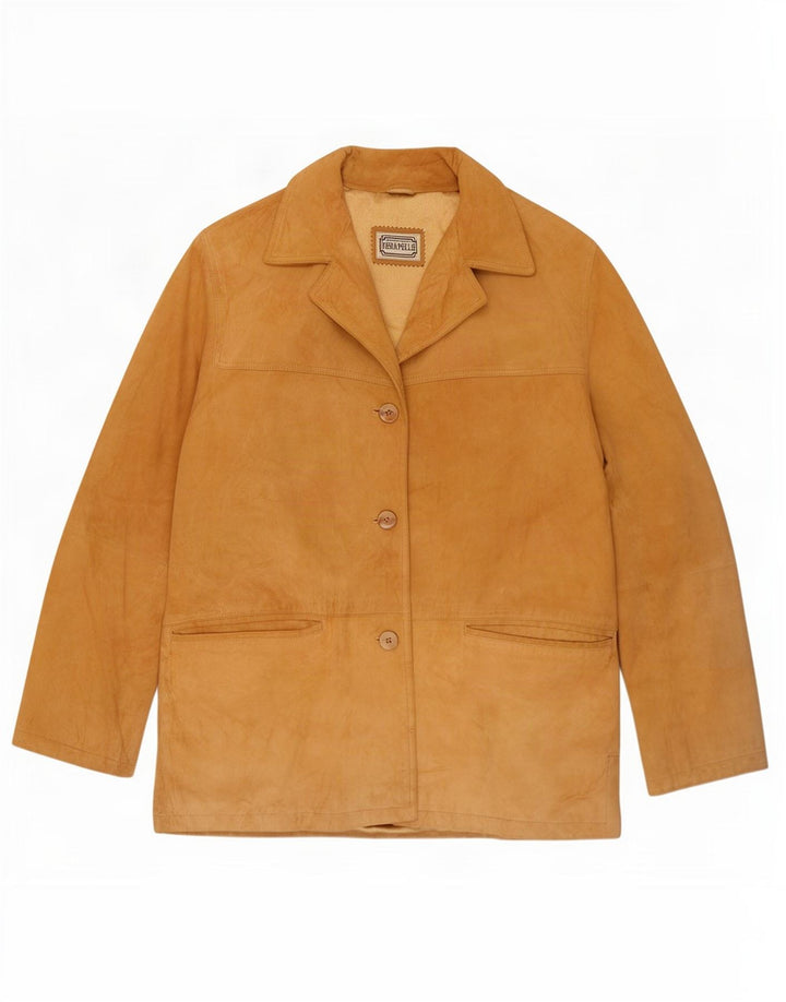 Jaqueta feminina vintage de camurça IT 46 grande couro marrom