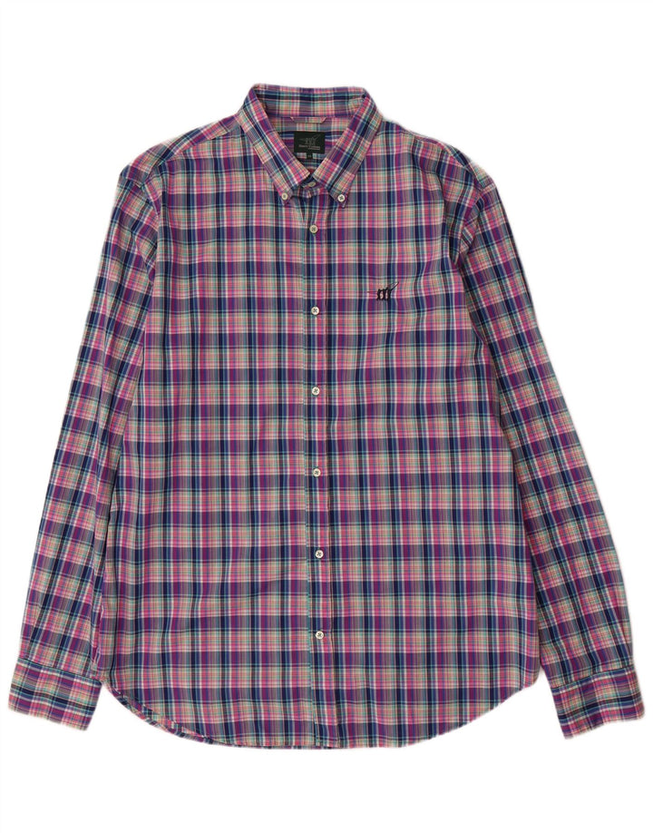 Camisa masculina Henry Cottons tamanho 43 XL algodão xadrez multicolorido