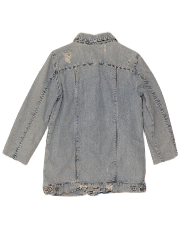 Jaqueta jeans feminina Zara manga 3/4 desgastada Reino Unido 6 XS azul algodão