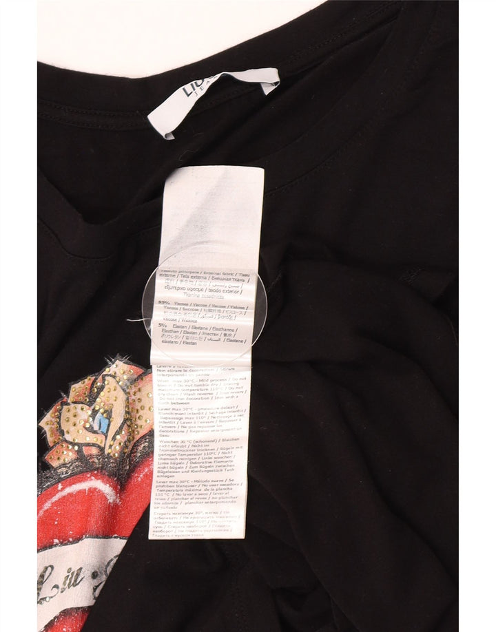 Camiseta feminina Liu Jo com estampa gráfica UK 12 viscose preta média