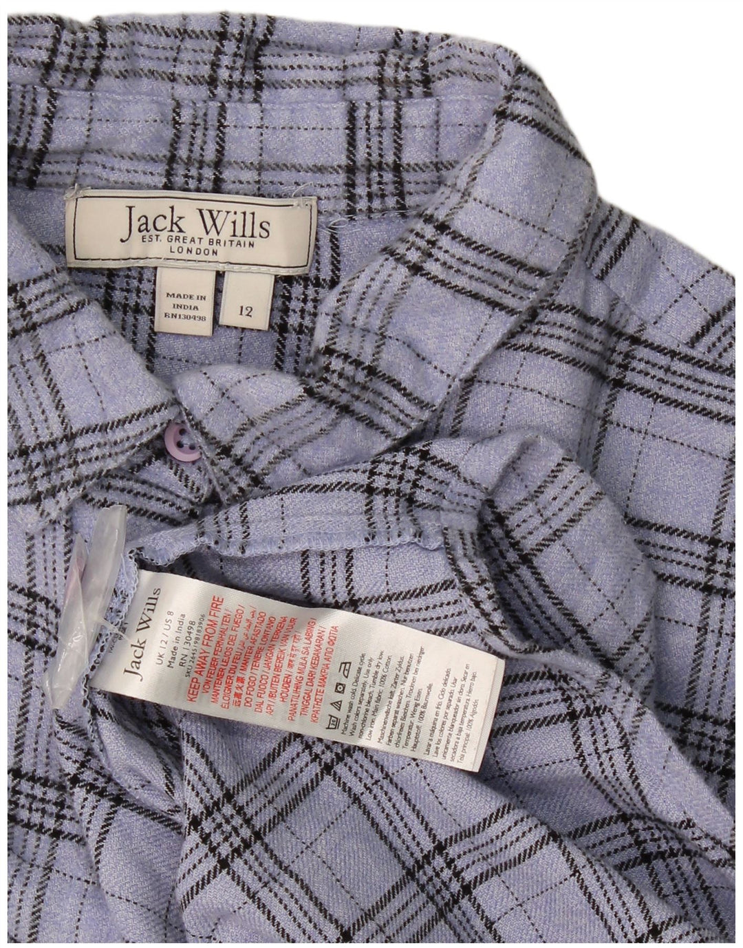 Vestido camisa feminino grande Jack Wills Reino Unido 12 algodão xadrez azul médio