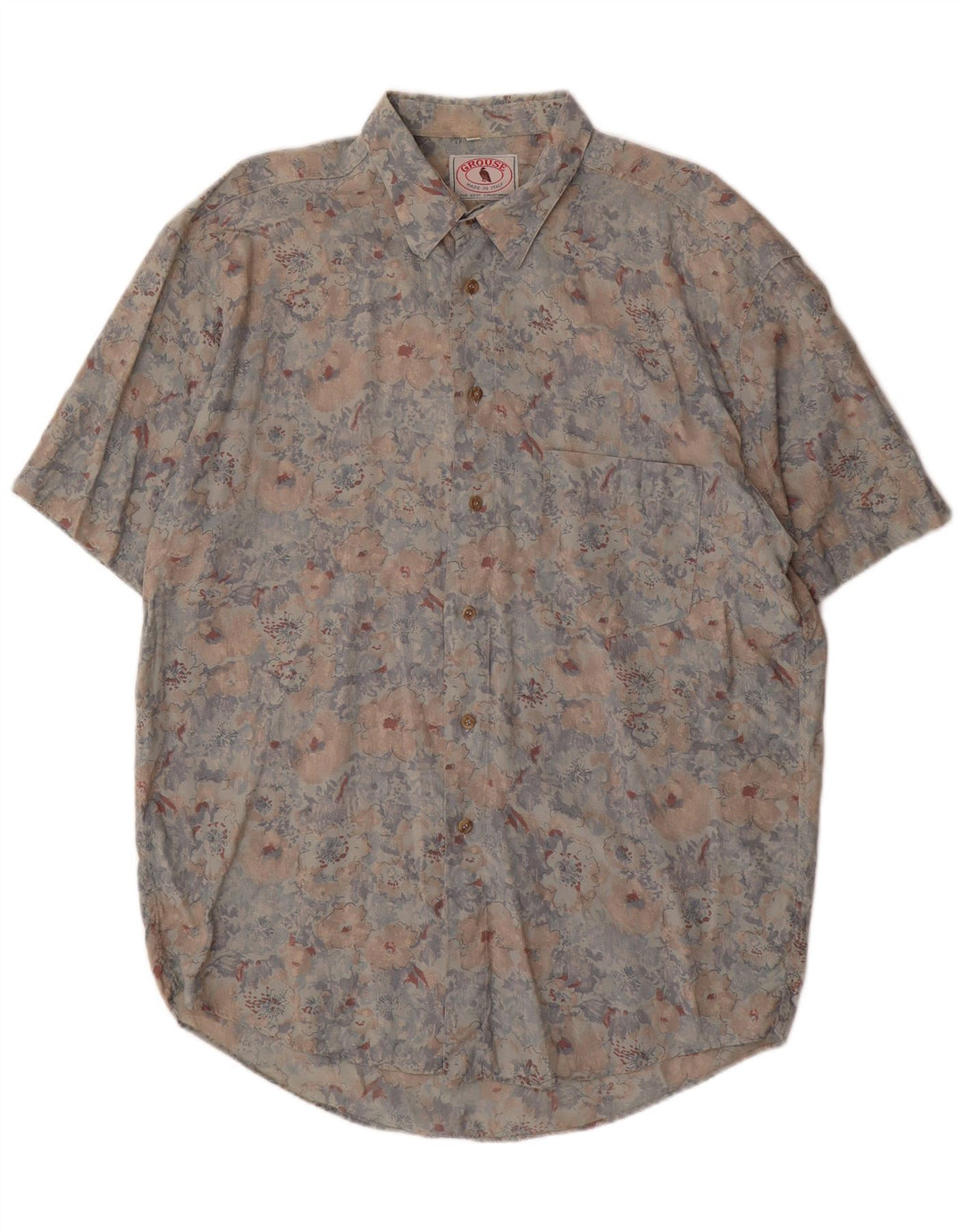 Camisa masculina de manga curta VINTAGE XL Rayon floral multicolorido