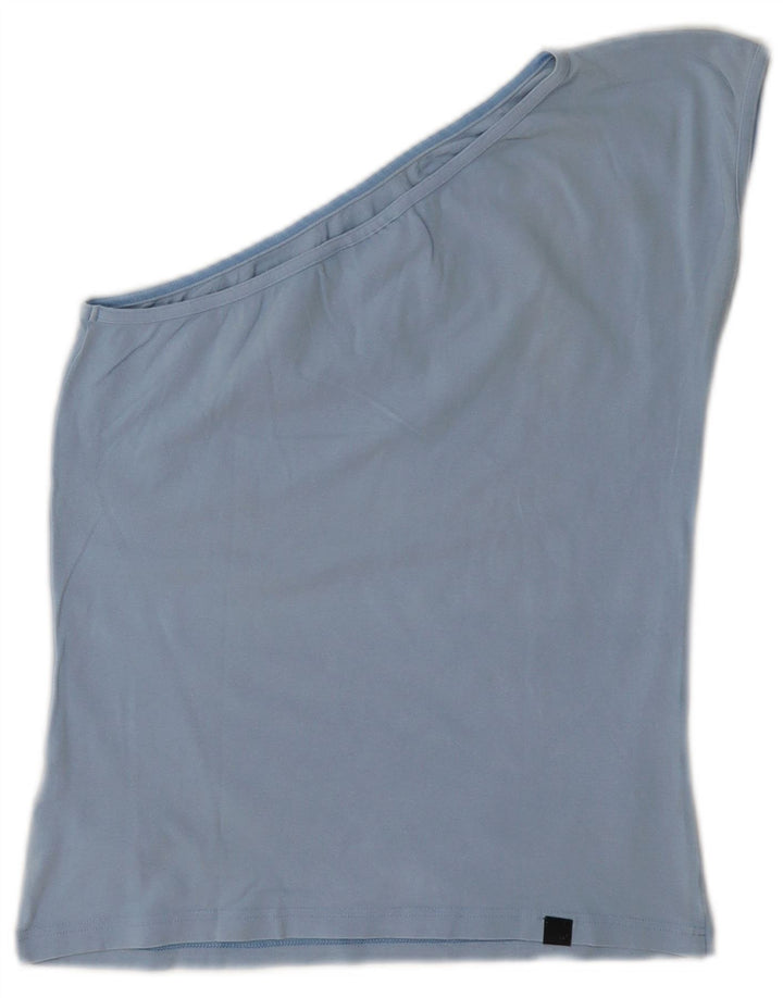 Top feminino Puma com um ombro gráfico UK 12 algodão azul médio