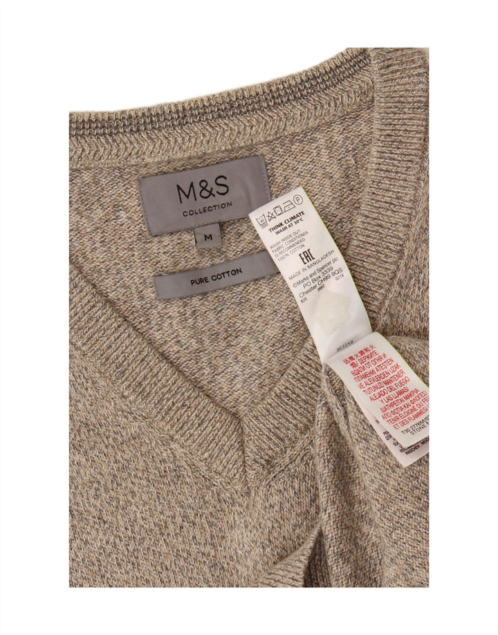 Regata masculina Marks & Spencer com colete médio de algodão bege manchado