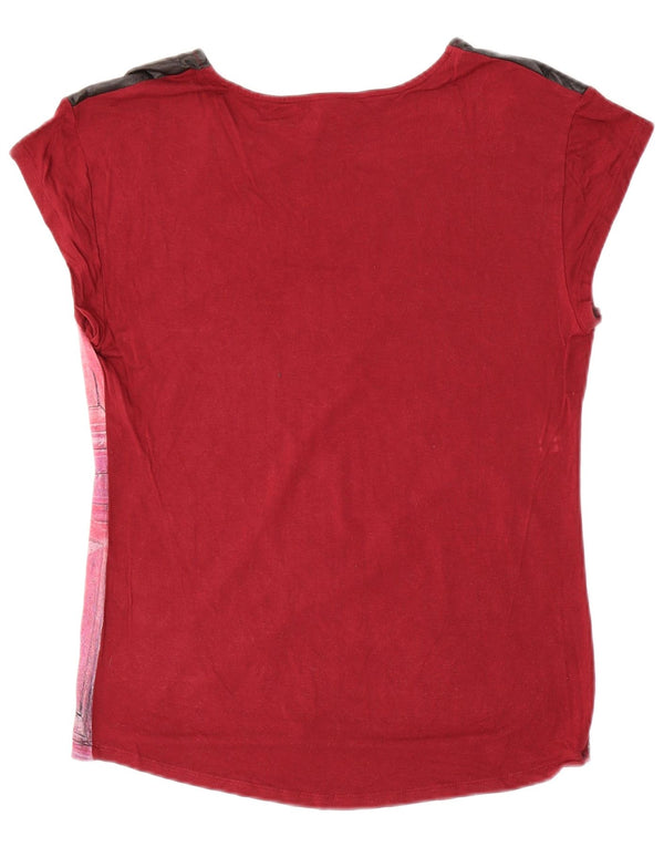 Camiseta feminina DESIGUAL com estampa gráfica UK 10 pequena viscose borgonha