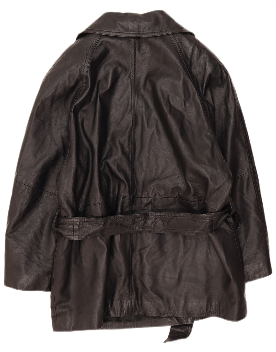 Casaco feminino vintage de couro oversized com peito duplo UE 40 médio preto