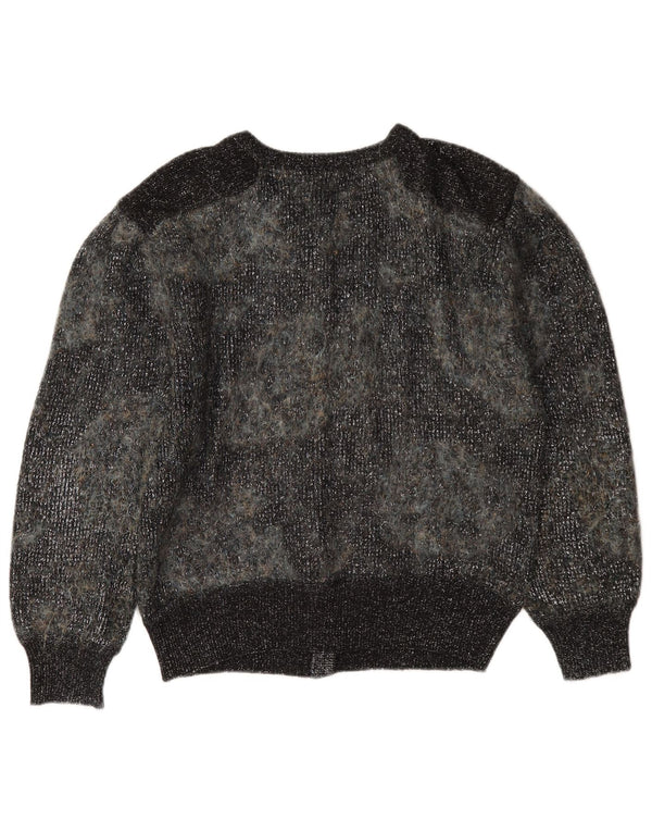 Suéter cardigã feminino vintage Reino Unido 12 mohair manchado cinza médio
