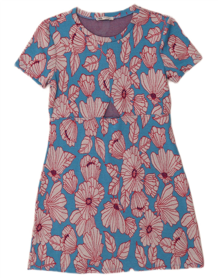 Vestido básico feminino Zara UK 12 azul médio floral