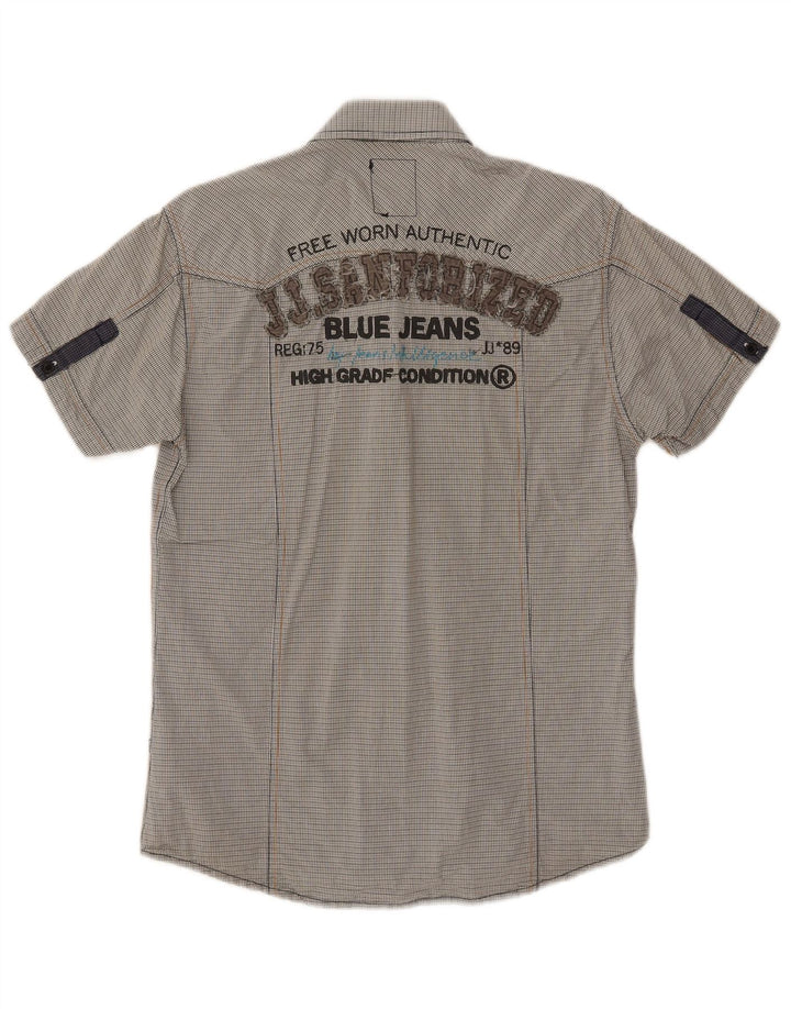Camisa masculina de manga curta com estampa militar Jack & Jones xadrez cinza médio